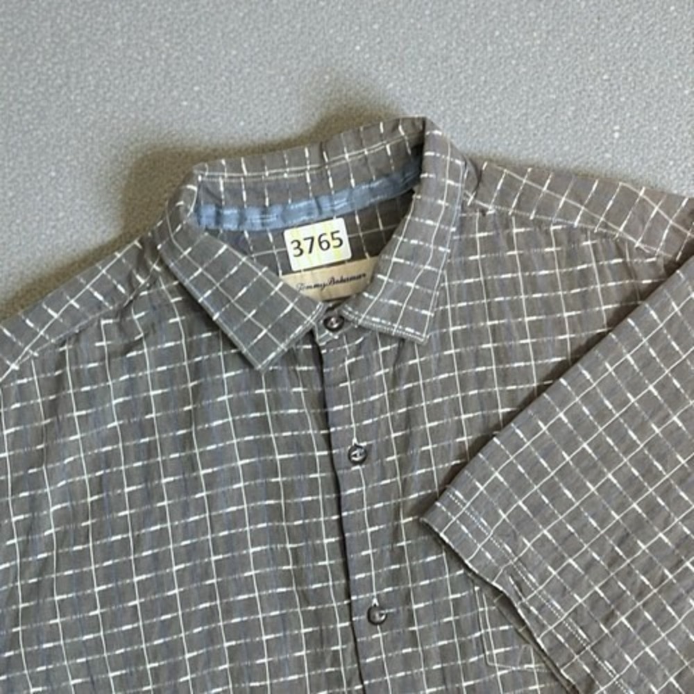 Tommy Bahama Original Fit Gray Check Short Sleeve Button Up Shirt Men XL China